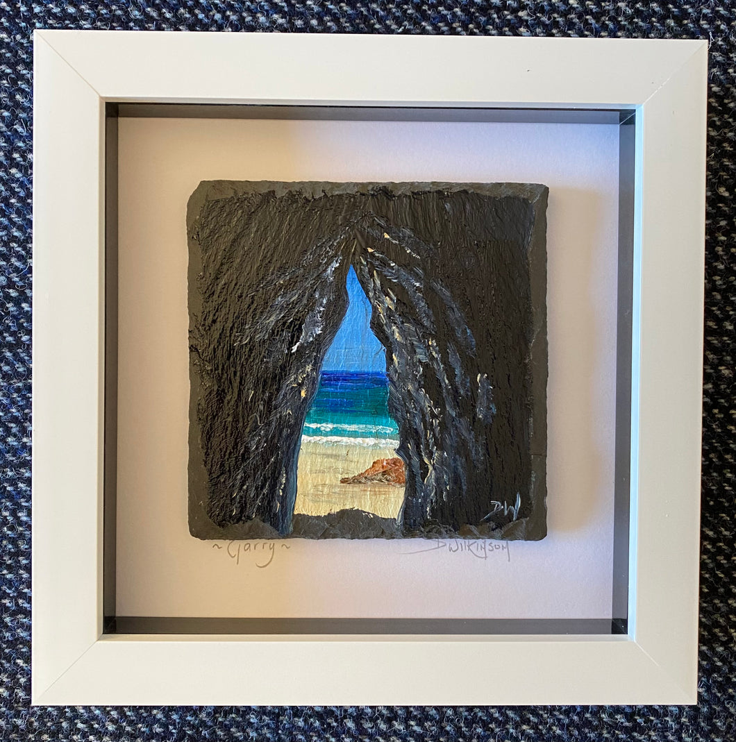 Framed mini slate oil painting ~ Garry Beach