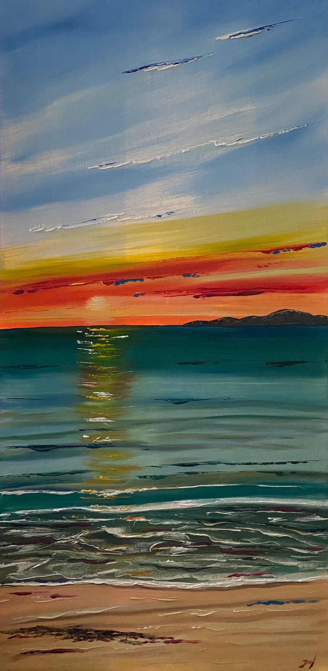 Original oil painting ~ Niseaboist Sunset 50cm x 100cm