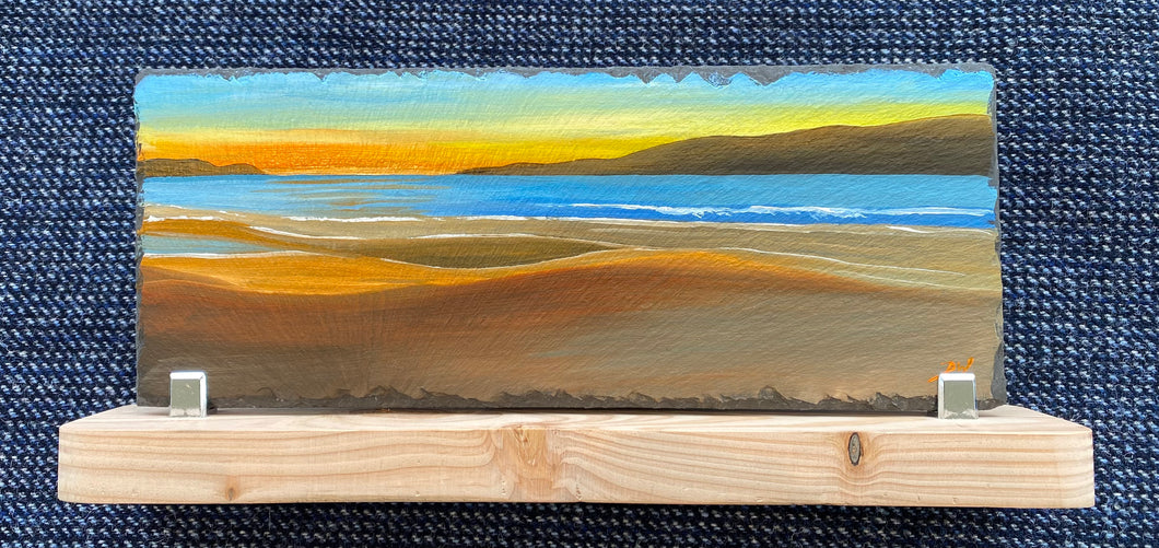 Oil painting on slate ~ Luskentyre Sunset