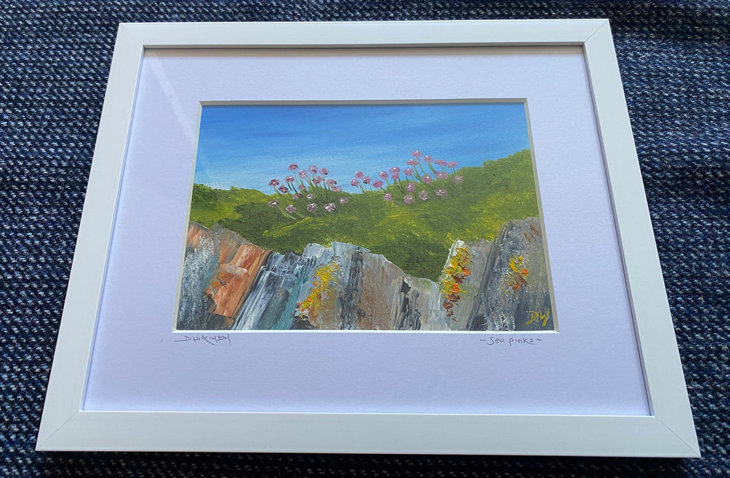 Framed oil painting ~ Sea Pinks