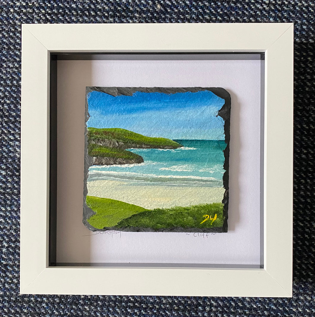 Framed mini slate oil painting ~ Cliff