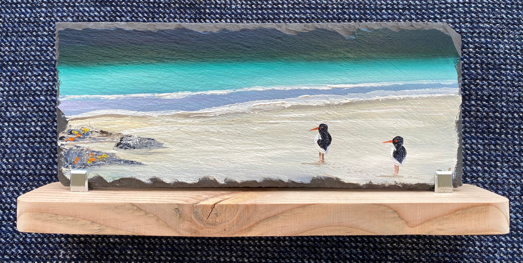 Oil painting on slate ~ Oystercatchers