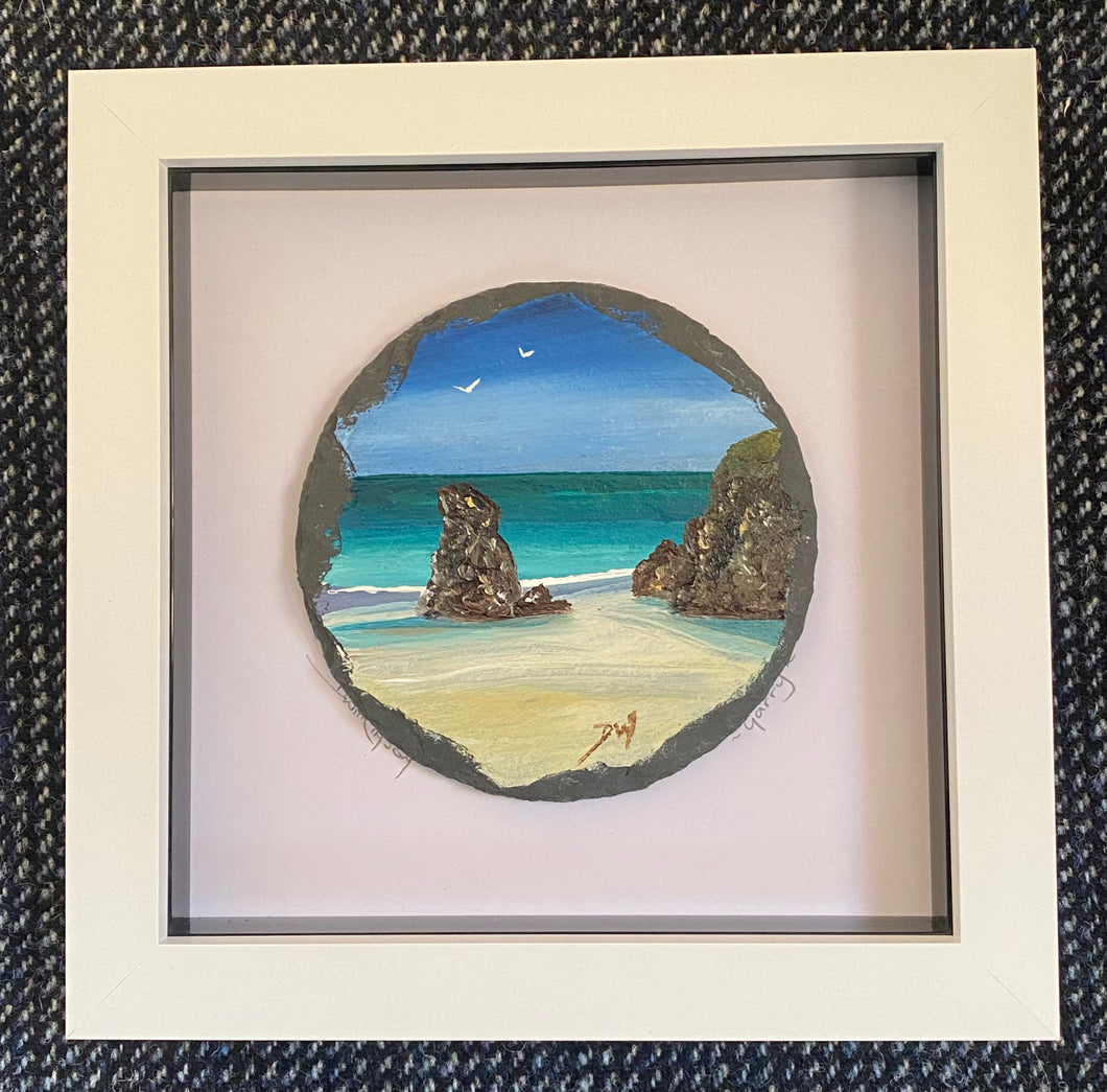 Framed mini slate oil painting ~ Garry Beach
