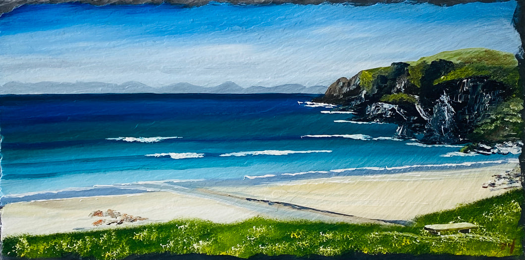 Oil painting on slate 50cm x 25cm ~ Garry Beach